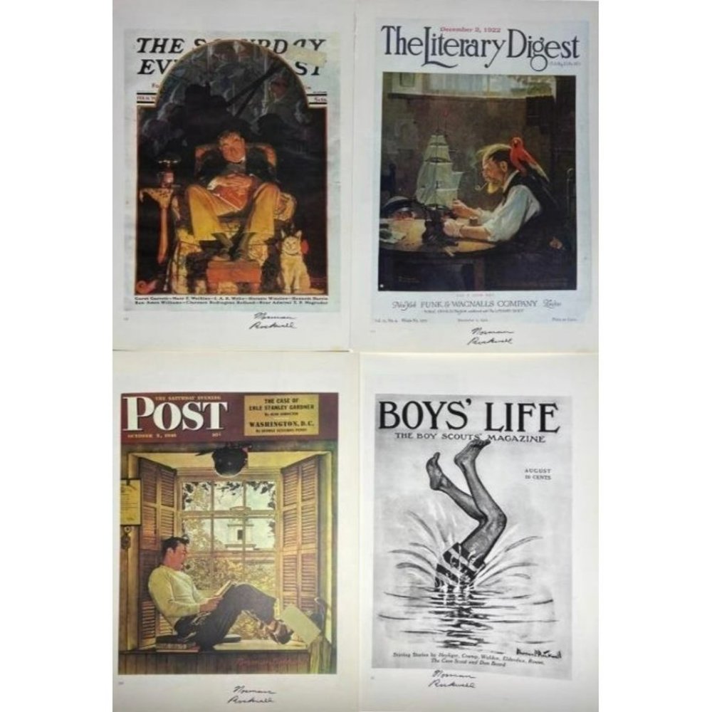 Norman Rockwell  (1894-1978) 4 Unframed Signed Art Book Pages with COA 17" x 12"